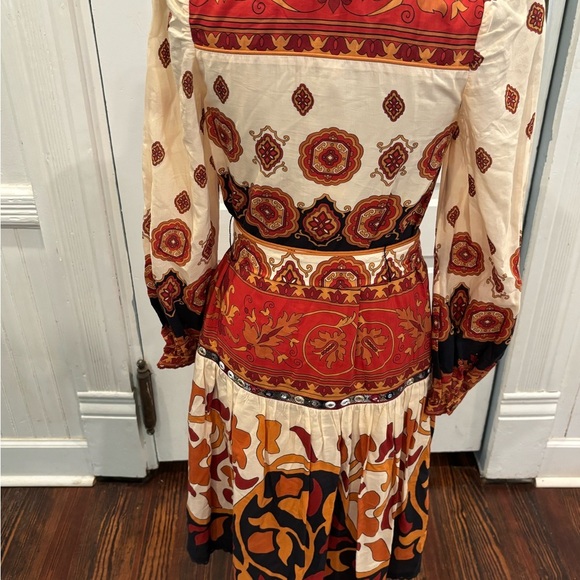 Farm Rio Anthropologie NWT Ainika Cream Midi Dress Sz Xs Boho Long Sleeve - Picture 4 of 12